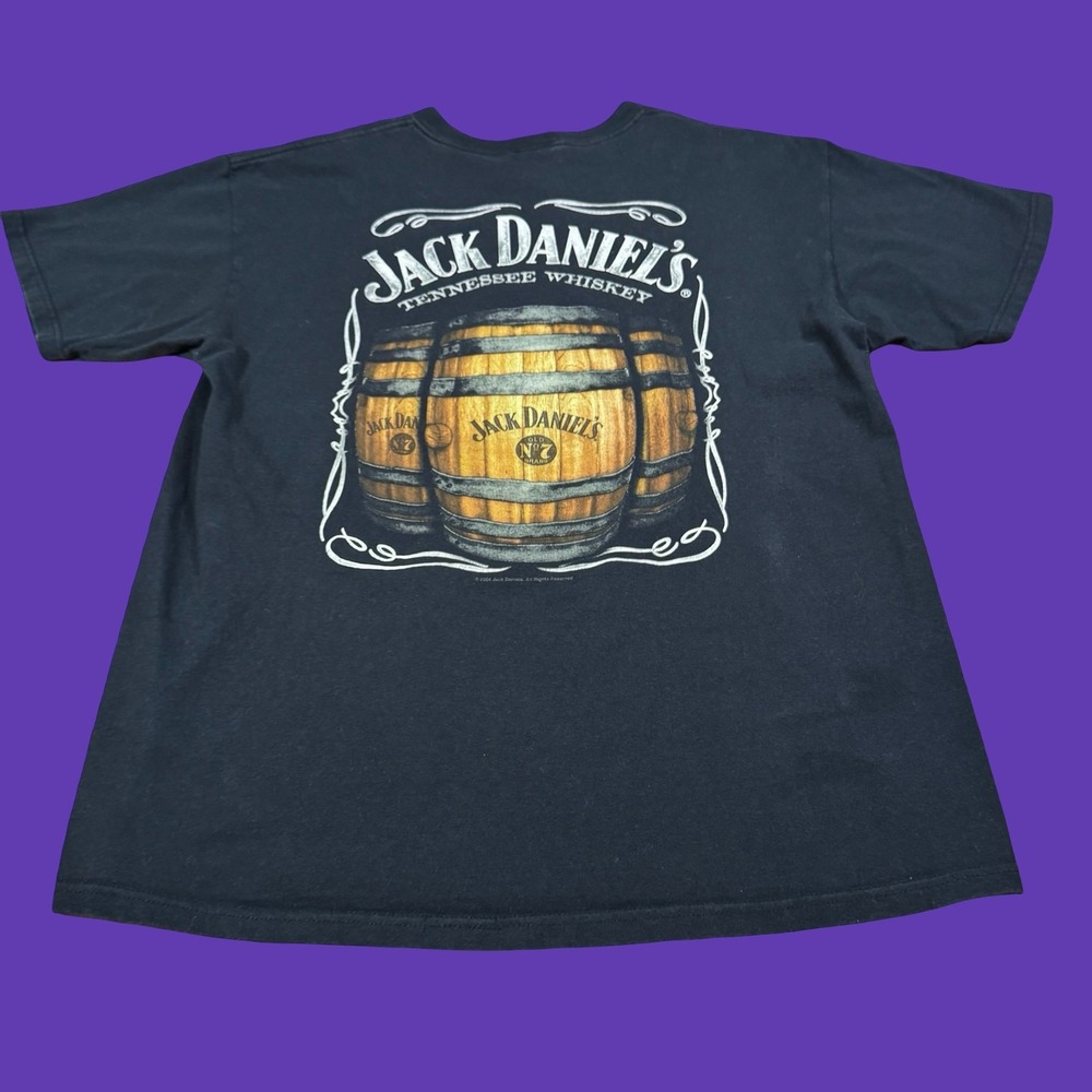 Vintage Jack Daniels Whiskey T Shirt L Black Barrel Cowboy Y2K Western